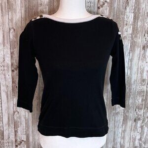 LRL Lauren Jeans Co. Black & White 3/4 Sleeve Shirt size SP